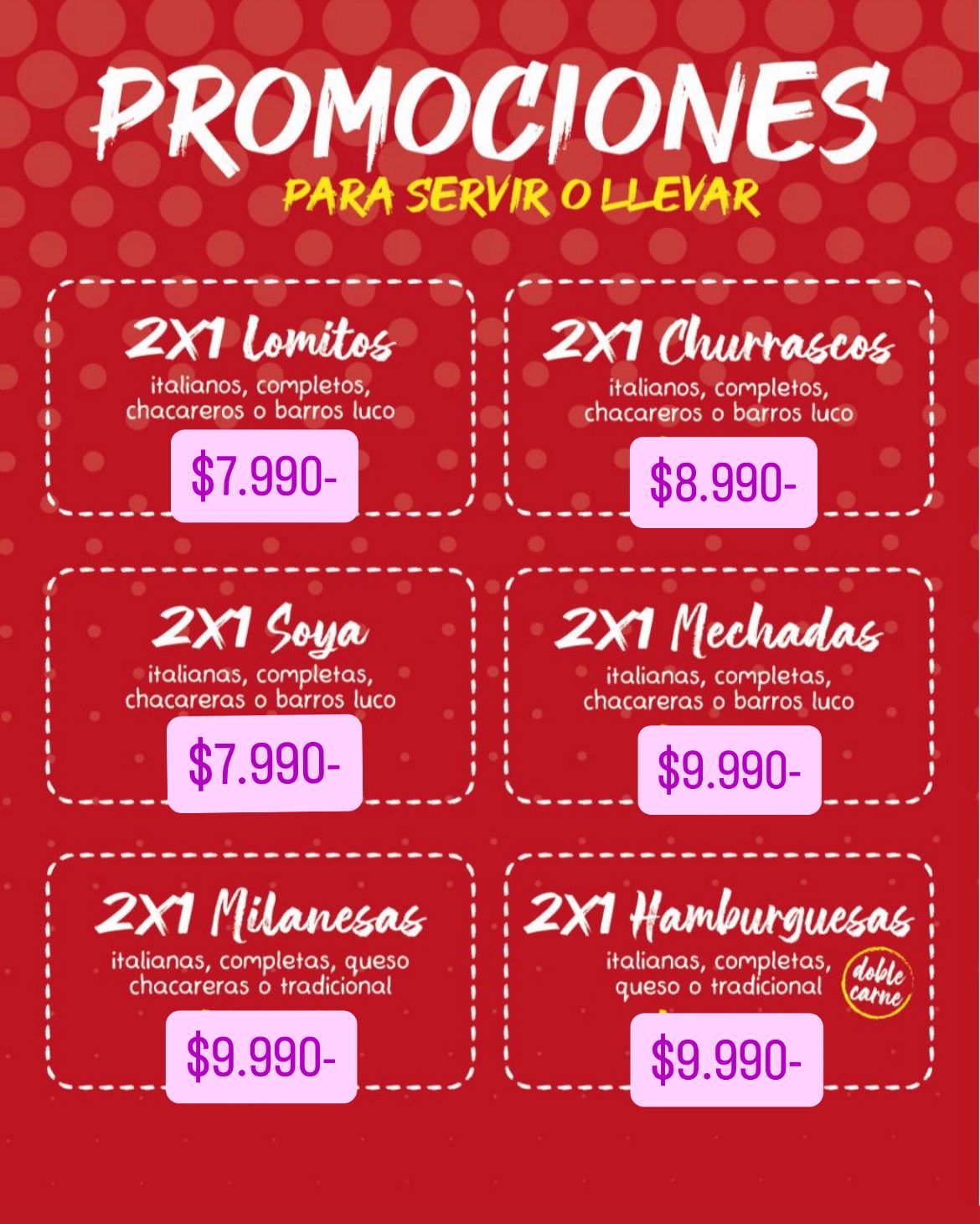 Menú Franco 2x1 - Más Promociones: combos familiares, ofertas grupales y descuentos especiales